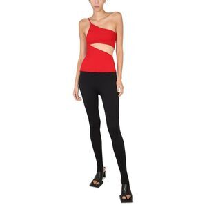 ANDREADAMO One-Shoulder Ribbed Cut-Out Top Women RED T-Shirts & Tops